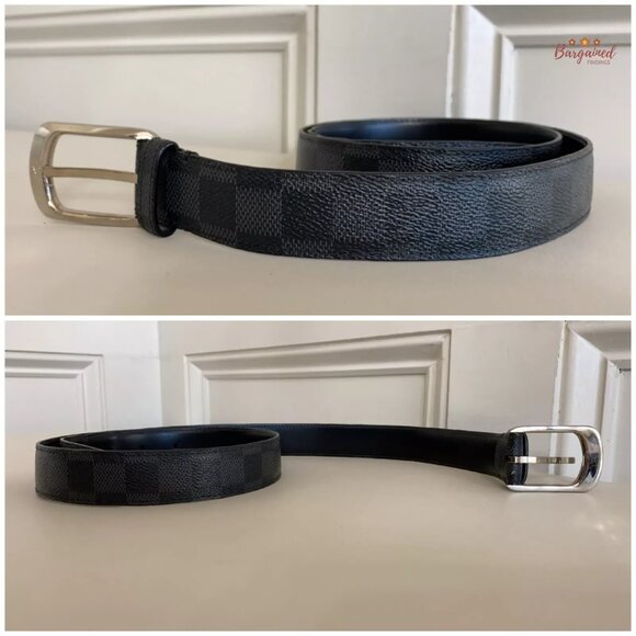 Authentic Louis Vuitton Canvas Leather Damier Graphite Ellipse Buckle Belt 90/36 - Picture 10 of 14